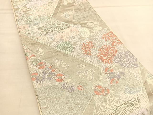 平和屋着物◎六通柄袋帯 唐織 花小袖華鳥文 銀糸 正絹 逸品 BAAU1512hv