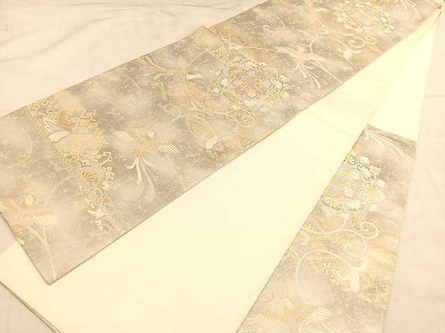 平和屋着物◎六通柄袋帯 唐織 宝相華鳳凰花文 金糸 正絹 逸品 BAAU1552hv