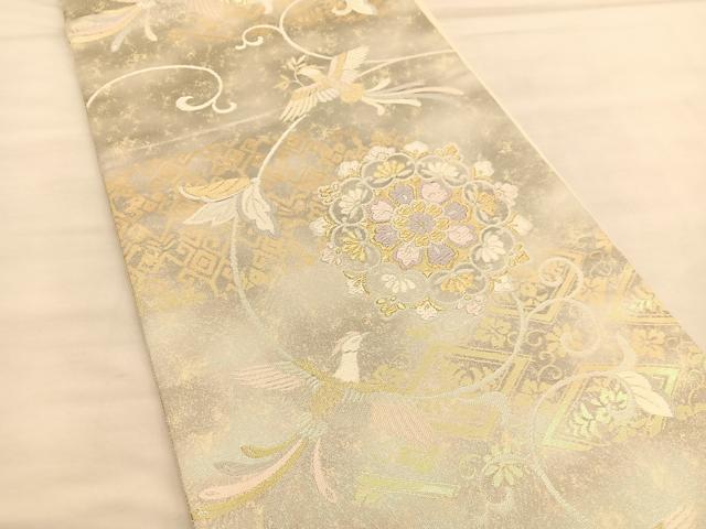 平和屋着物◎六通柄袋帯 唐織 宝相華鳳凰花文 金糸 正絹 逸品 BAAU1552hv