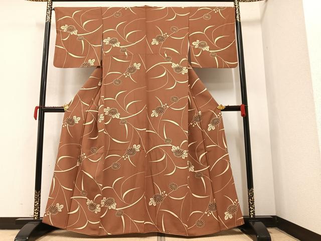 平和屋着物●上質な小紋 型染め 草花文 正絹 逸品 AAAY5589ph