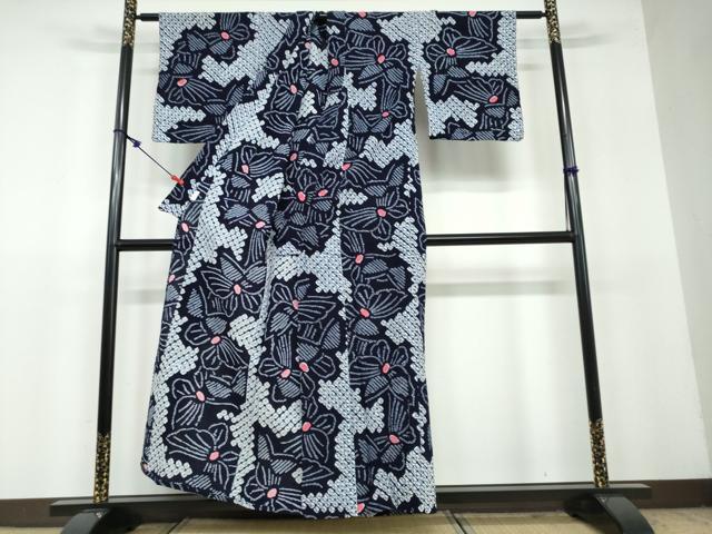 平和屋着物∴夏物 浴衣 有松鳴海絞り 舞蝶文 綿 逸品 DAAV4146ud