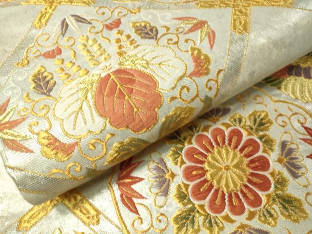平和屋着物▼六通柄袋帯 唐織 正倉院天井華文 金銀糸 正絹 逸品 CAAV8451vp