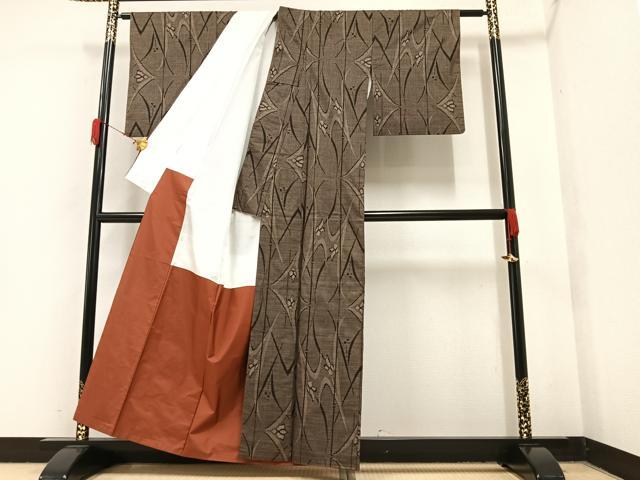 平和屋着物●本場大島紬 一元絣 草花間道 正絹 逸品 AAAY5976ph