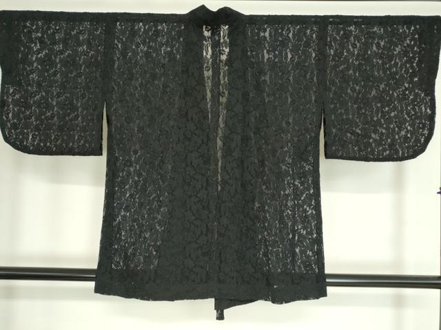平和屋着物▽道中着 スリーシーズン 春夏秋 塵除け 総レース 草花文 黒地 DAAV5067az