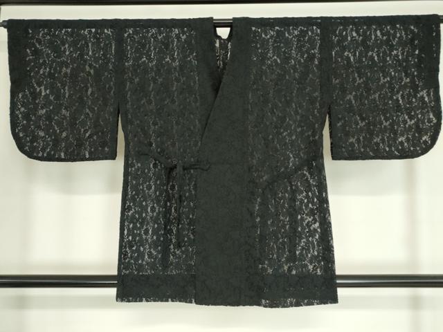 平和屋着物▽道中着 スリーシーズン 春夏秋 塵除け 総レース 草花文 黒地 DAAV5067az