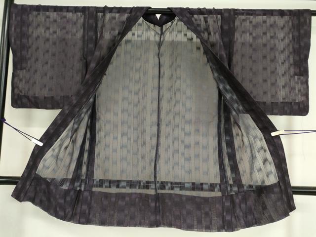 平和屋着物▽長羽織 スリーシーズン 春夏秋 塵除け 間道 深紫色 正絹 逸品 DAAV5064az