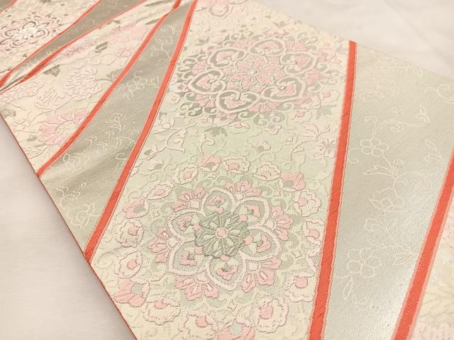 平和屋着物◎六通柄袋帯 唐織 正倉院花唐草文 銀糸 正絹 逸品 BAAU3374hj