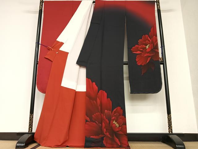 平和屋着物●豪華振袖 舞花文 暈し染め 金彩 正絹 逸品 AAAY0309zg