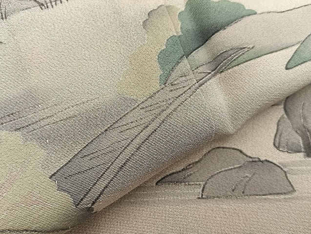 平和屋着物▽訪問着 単衣 手描き 風景松文 正絹 逸品 BAAS1036mz