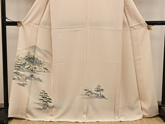 平和屋着物▽訪問着 単衣 手描き 風景松文 正絹 逸品 BAAS1036mz