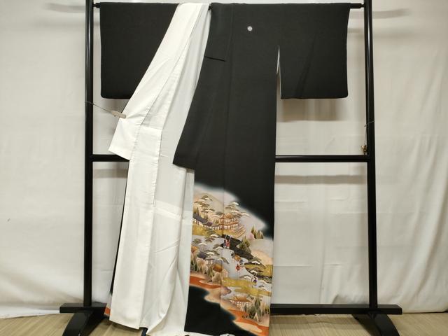 平和屋着物■豪華黒留袖 駒刺繍 人物御所解文 暈し染め 金彩 正絹 逸品 CAAU0680ev