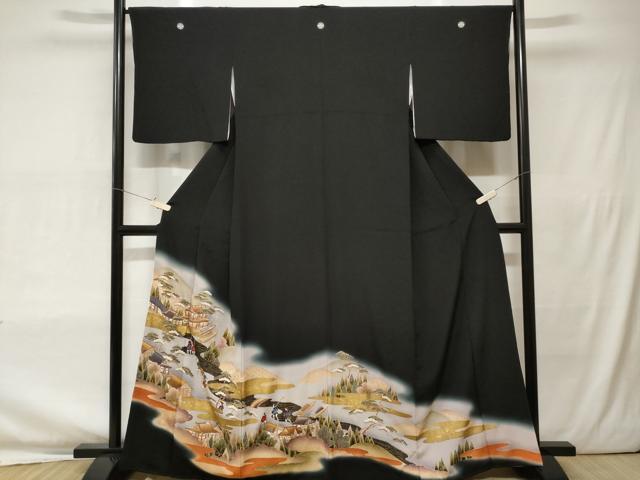平和屋着物■豪華黒留袖 駒刺繍 人物御所解文 暈し染め 金彩 正絹 逸品 CAAU0680ev