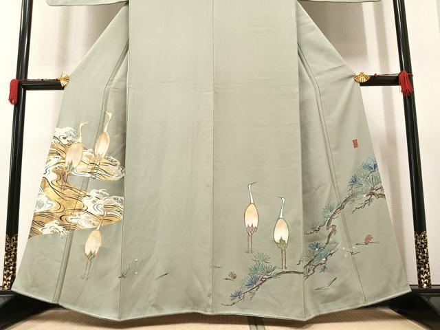 平和屋着物●豪華色留袖 作家物 駒刺繍 群れ鶴浜松文 金彩 正絹 逸品 AAAY6343ph