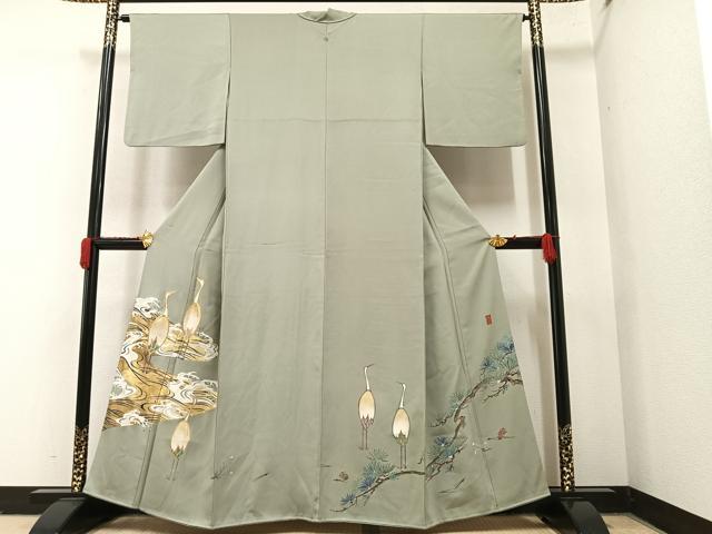 平和屋着物●豪華色留袖 作家物 駒刺繍 群れ鶴浜松文 金彩 正絹 逸品 AAAY6343ph