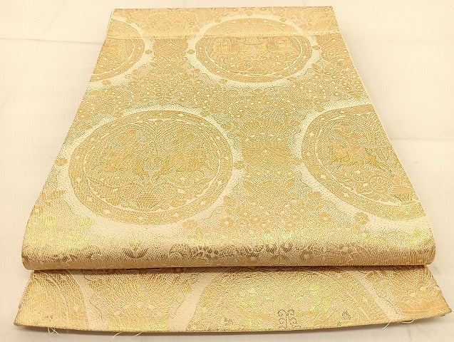 平和屋着物◎六通柄袋帯 狩猟文 金糸 正絹 逸品 BAAU2466yc