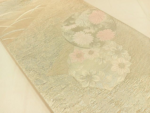 平和屋着物*夏物 六通柄袋帯 花丸文 銀糸 正絹 逸品 AAAY8260jh
