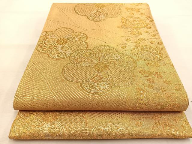 平和屋着物◎六通柄袋帯 立波花蝶文 金銀糸 正絹 逸品 BAAU2886yc