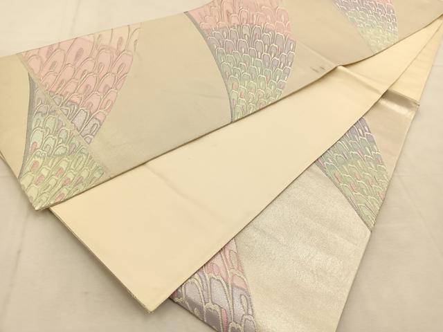 平和屋着物◎六通柄袋帯 唐織 孔雀羽文 銀糸 正絹 逸品 BAAU2917yc