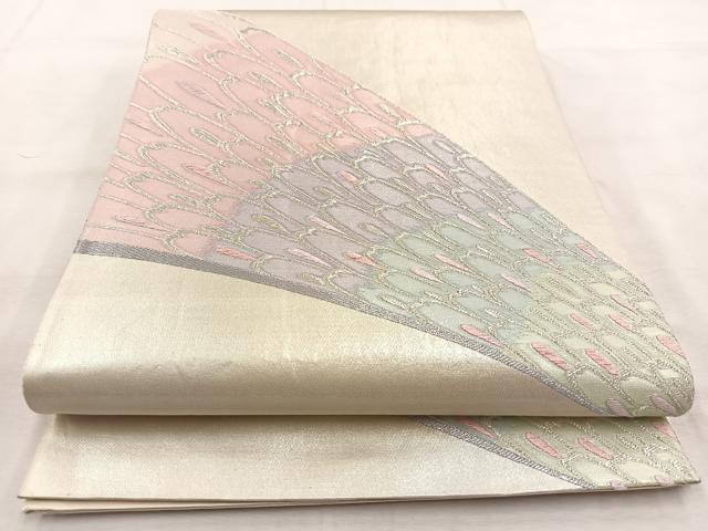 平和屋着物◎六通柄袋帯 唐織 孔雀羽文 銀糸 正絹 逸品 BAAU2917yc