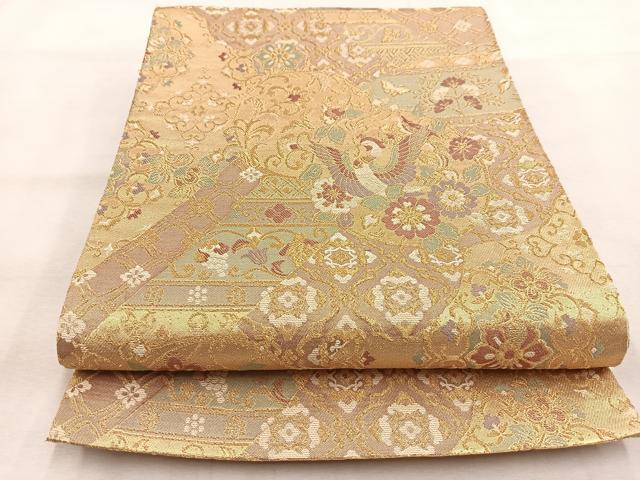 平和屋着物◎六通柄袋帯 鳳凰更紗花鳥文 金糸 正絹 逸品 BAAU2961yc