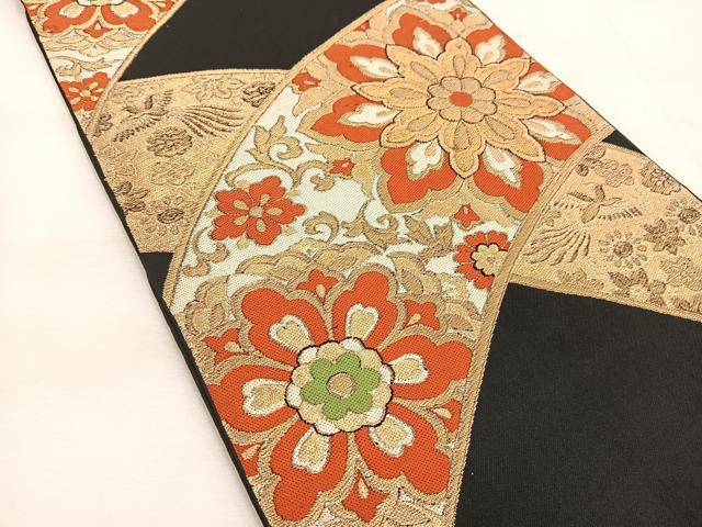平和屋着物◎六通柄 本袋帯 鳳凰正倉院花文 黒地 金糸 正絹 逸品 BAAU6037yc