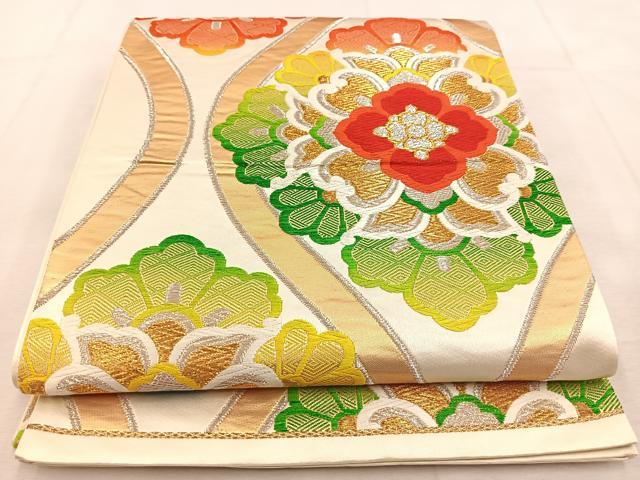 平和屋着物◎六通柄袋帯 唐織 立涌正倉院花文 金銀糸 正絹 逸品 BAAU6053yc