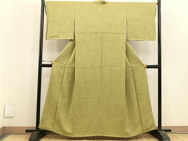 平和屋着物●上質な色無地 千年栄華 寿光織 青朽葉色 反端付き 正絹 逸品 未使用 BAAU4350mz