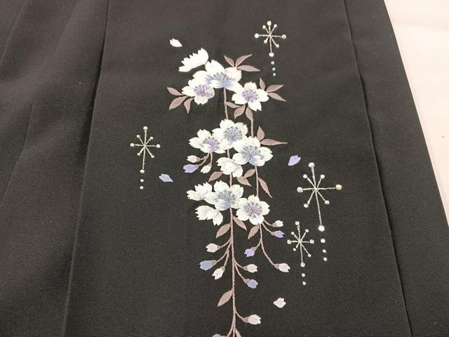 平和屋着物●女性 行灯袴 総刺繍 枝垂れ桜 ラインストーン 黒地 金糸 逸品 BAAU4357mz