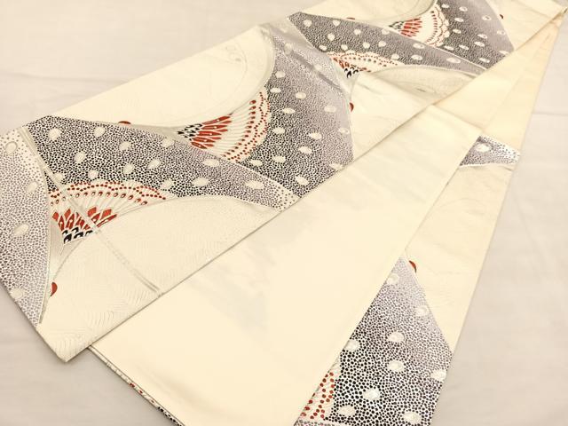 平和屋着物◎六通柄袋帯 唐織 孔雀 銀糸 正絹 逸品 BAAU4886hv