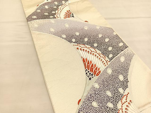 平和屋着物◎六通柄袋帯 唐織 孔雀 銀糸 正絹 逸品 BAAU4886hv
