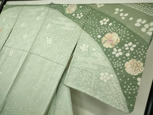 平和屋着物▽訪問着 単衣 絞り 刺繍 花丸文 金彩 正絹 逸品 DAAV5079az