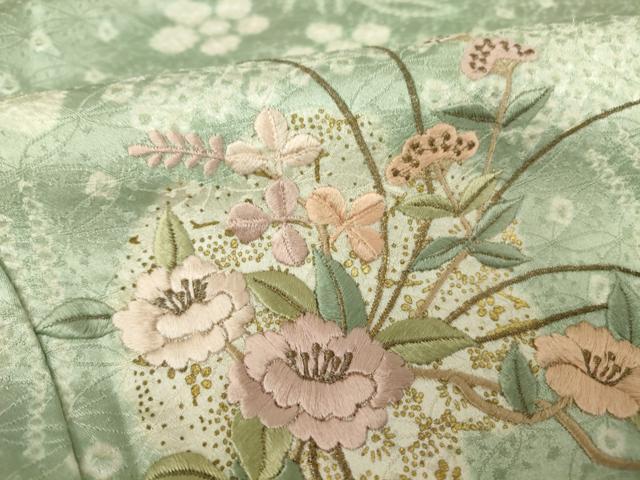 平和屋着物▽訪問着 単衣 絞り 刺繍 花丸文 金彩 正絹 逸品 DAAV5079az