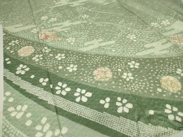 平和屋着物▽訪問着 単衣 絞り 刺繍 花丸文 金彩 正絹 逸品 DAAV5079az