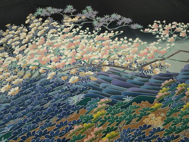 平和屋着物●本場加賀友禅作家 杉浦伸 黒留袖 流水枝花文 暈し染め 正絹 逸品 AAAY5517gw