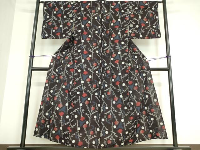 平和屋着物●久留米絣 単衣 綿 枝花文 逸品 DAAV5176az
