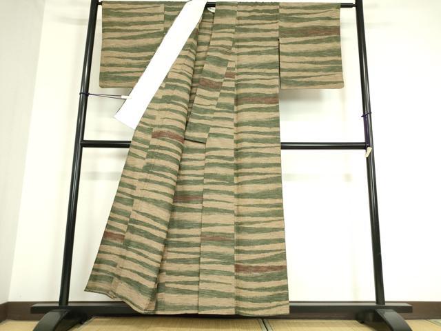 平和屋着物▽上質な紬 単衣 横段霞文 正絹 逸品 DAAV5188az
