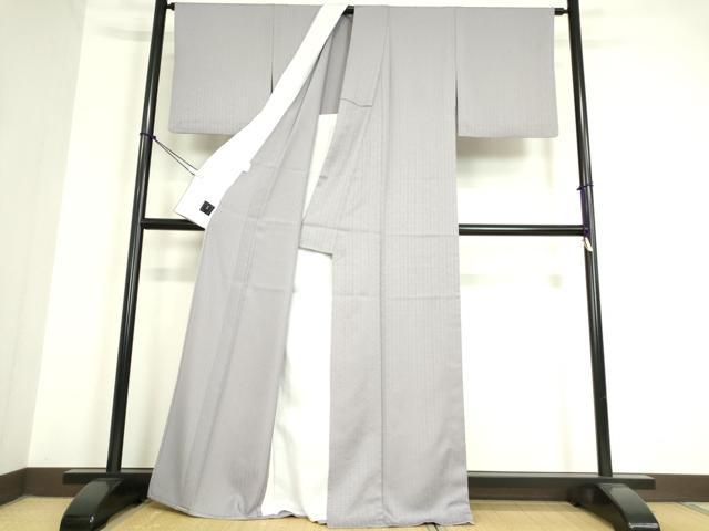 平和屋着物▽色無地 単衣 七宝花地紋 薄鼠色 洗える着物 DAAV5193az