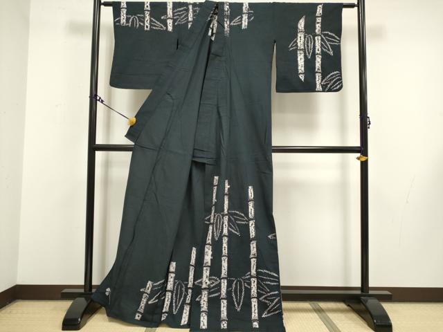 平和屋着物∴極上 夏物 浴衣 絞り 笹竹文 濃い紺地 綿 逸品 DZAA20292kh5