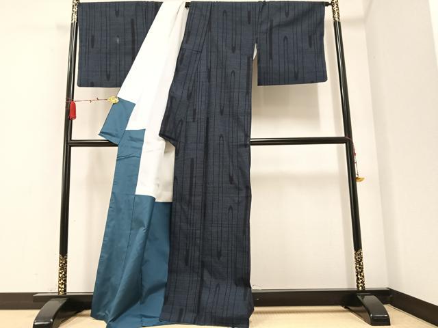 平和屋着物●結城紬 80亀甲 変わり間道 正絹 逸品 AAAZ1937ph