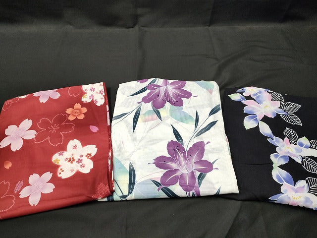 平和屋本店■浴衣 まとめて 3点 花柄 百合 綿紅梅 など 着用可能多数 ppp2414 km