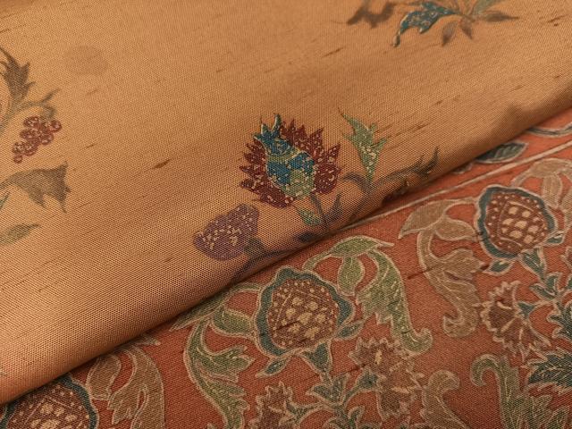平和屋着物●訪問着 紬地 更紗草花文 暈し染め 正絹 逸品 AAAZ4512ph