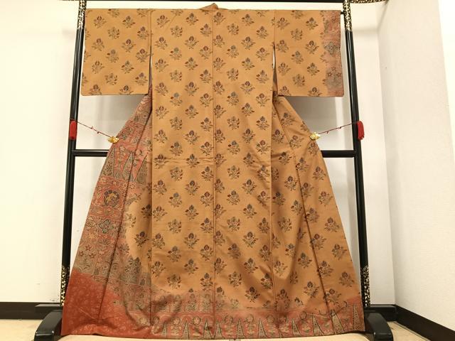 平和屋着物●訪問着 紬地 更紗草花文 暈し染め 正絹 逸品 AAAZ4512ph