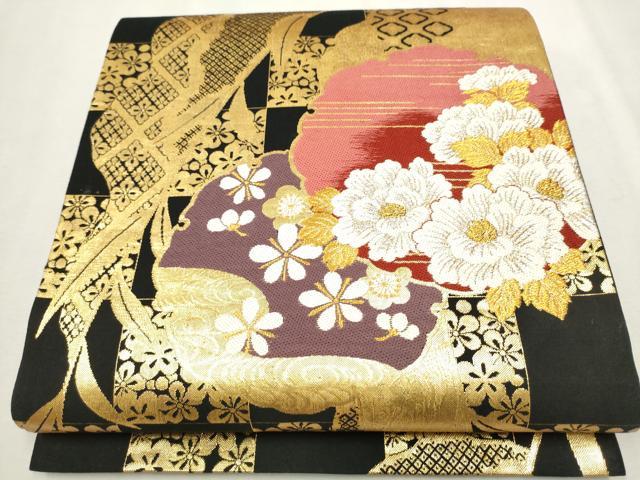 平和屋着物●六通柄袋帯 唐織 雪輪舞花文 金糸 鈴乃屋扱い 正絹 逸品 CAAW4699hy