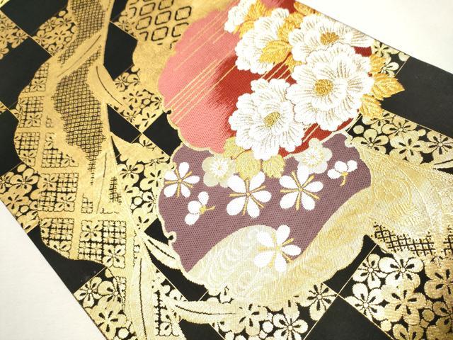 平和屋着物●六通柄袋帯 唐織 雪輪舞花文 金糸 鈴乃屋扱い 正絹 逸品 CAAW4699hy