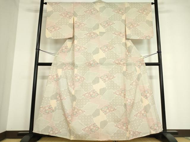 平和屋着物▽本塩沢 単衣 花切嵌め文様 正絹 逸品 DAAV5356az
