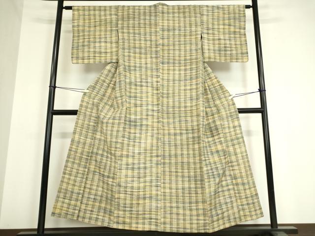 平和屋着物▽上質な紬 単衣 格子 正絹 逸品 DAAV5352az