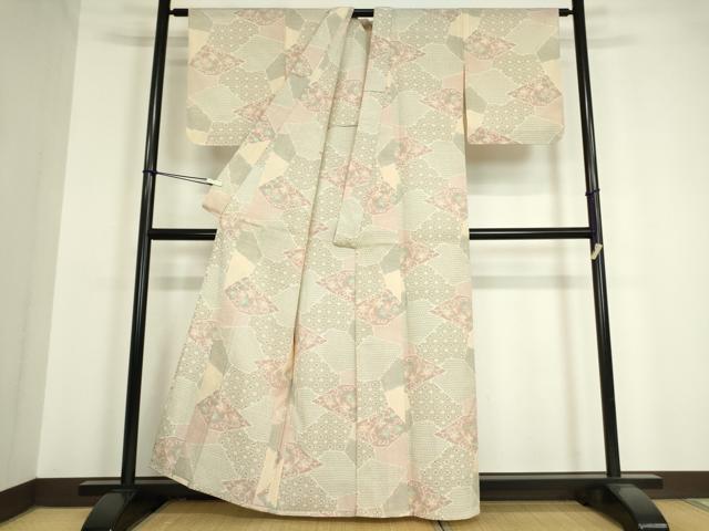 平和屋着物▽本塩沢 単衣 花切嵌め文様 正絹 逸品 DAAV5356az