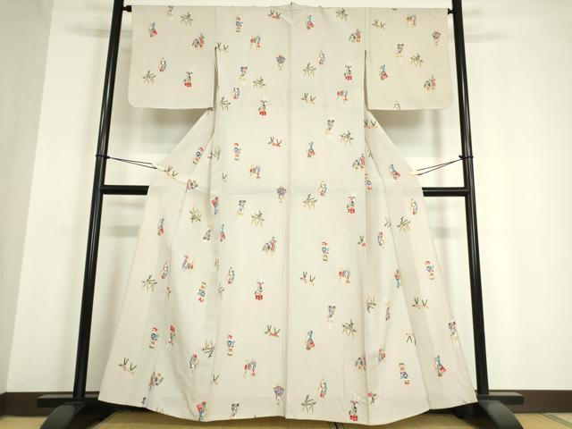 平和屋着物▽上質な小紋 単衣 型染め 玩具文 正絹 逸品 DAAV5365az