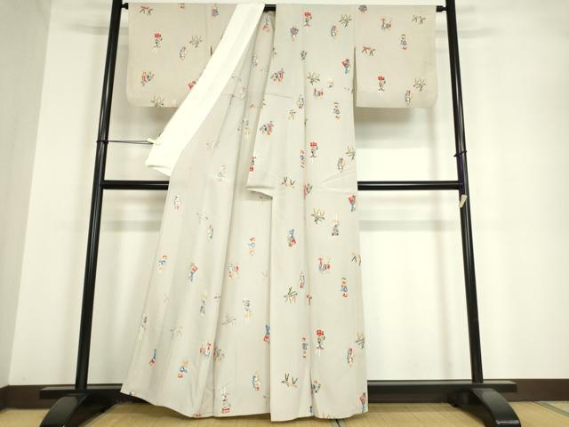 平和屋着物▽上質な小紋 単衣 型染め 玩具文 正絹 逸品 DAAV5365az