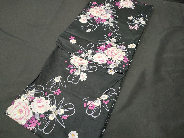 平和屋本店■浴衣 まとめて 3点 花柄 百合 ラメ 綿紅梅 など 着用可能多数 ppp2432 km